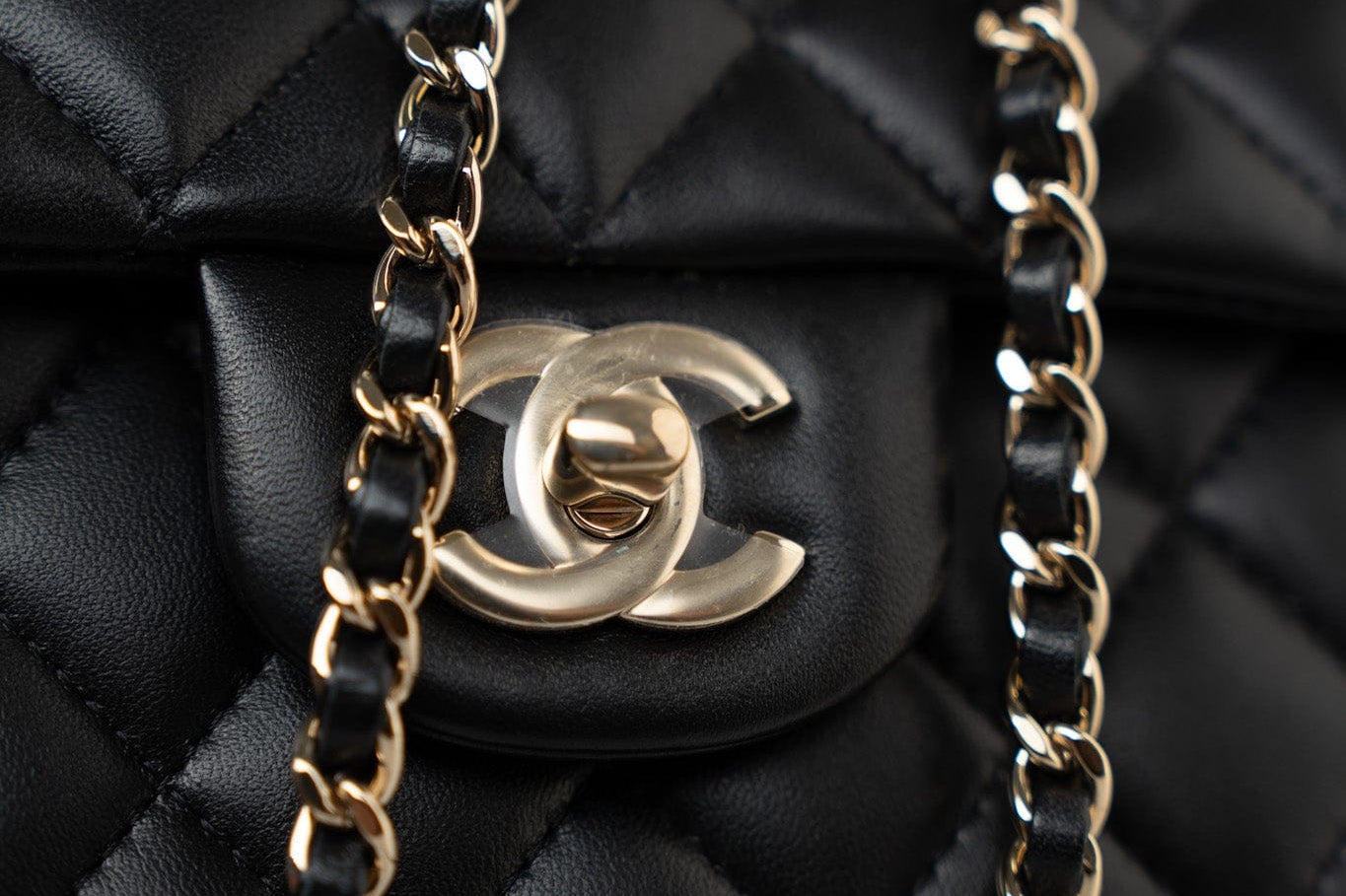 CHANEL Handbag Black 23A Black Lambskin Mini Top Handle Light Gold Hardware - Redeluxe