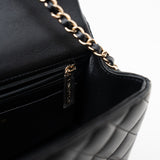CHANEL Handbag Black 23A Black Lambskin Mini Top Handle Light Gold Hardware - Redeluxe