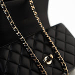 CHANEL Handbag Black 23A Black Lambskin Mini Top Handle Light Gold Hardware - Redeluxe