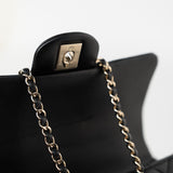 CHANEL Handbag Black 23A Black Lambskin Mini Top Handle Light Gold Hardware - Redeluxe