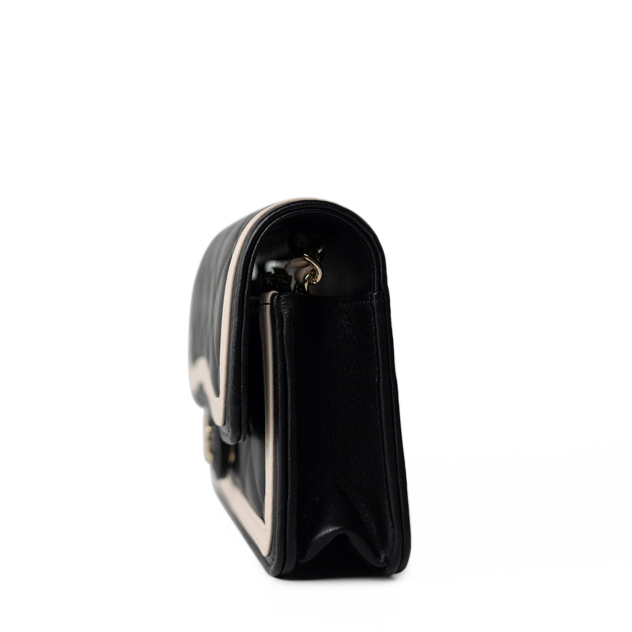 CHANEL Handbag Black 23B Black / Beige O Phone Holder w/ Chain Flap Light Gold Hardware - Redeluxe