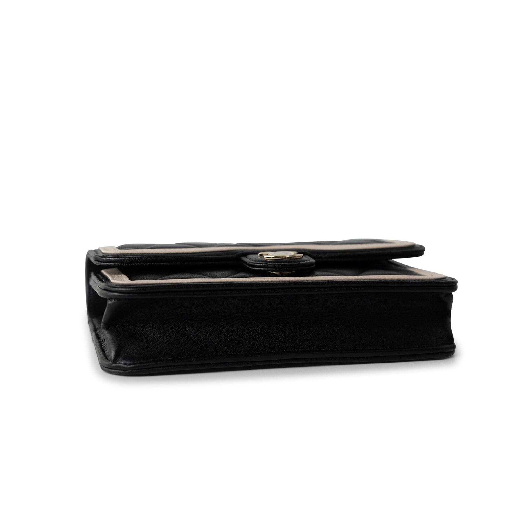 CHANEL Handbag Black 23B Black / Beige O Phone Holder w/ Chain Flap Light Gold Hardware - Redeluxe
