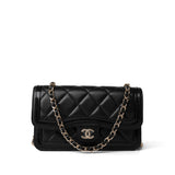 CHANEL Handbag Black 23B Black Lambskin Quilted O Phone Holder With Chain - Redeluxe