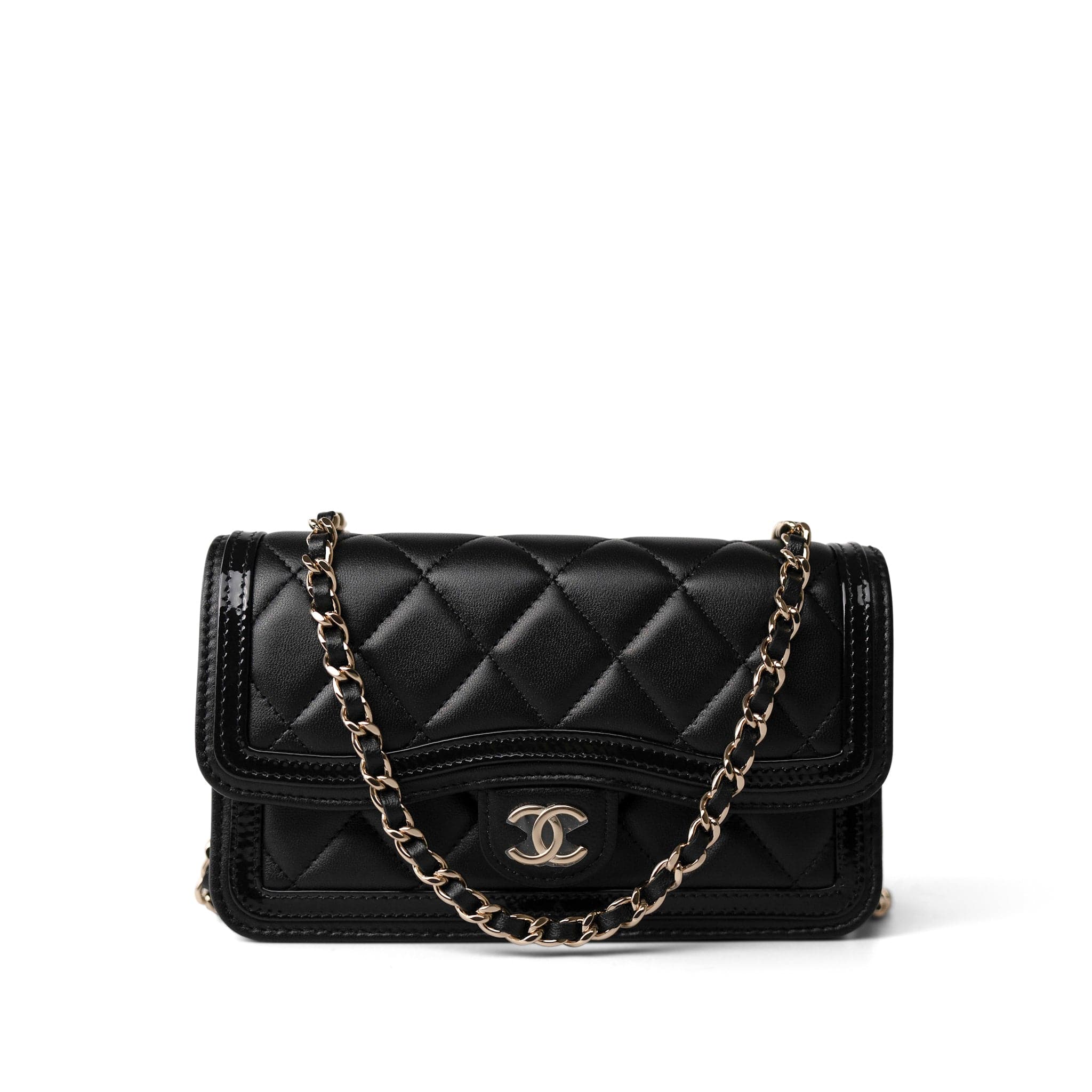 CHANEL Handbag Black 23B Black Lambskin Quilted O Phone Holder With Chain - Redeluxe