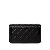 CHANEL Handbag Black 23B Black Lambskin Quilted O Phone Holder With Chain - Redeluxe