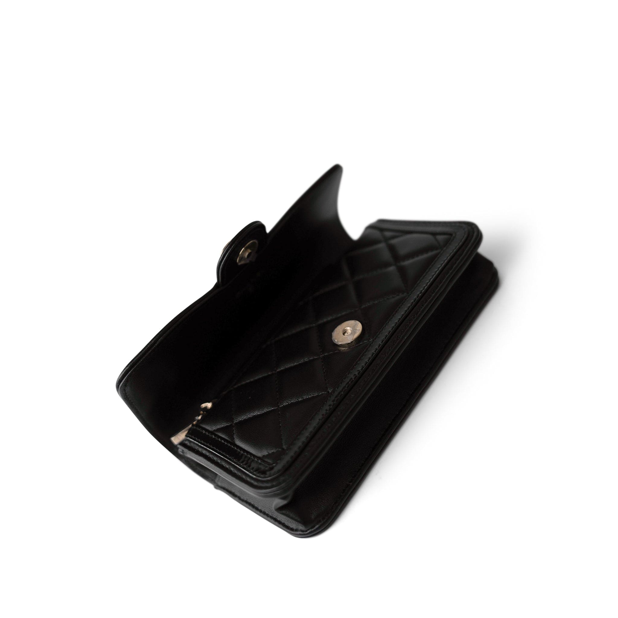 CHANEL Handbag Black 23B Black Lambskin Quilted O Phone Holder With Chain - Redeluxe