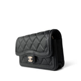CHANEL Handbag Black 23B Black Lambskin Quilted O Phone Holder With Chain - Redeluxe