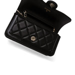 CHANEL Handbag Black 23B Black Lambskin Quilted O Phone Holder With Chain - Redeluxe