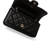 CHANEL Handbag Black 23B Black Lambskin Quilted O Phone Holder With Chain - Redeluxe
