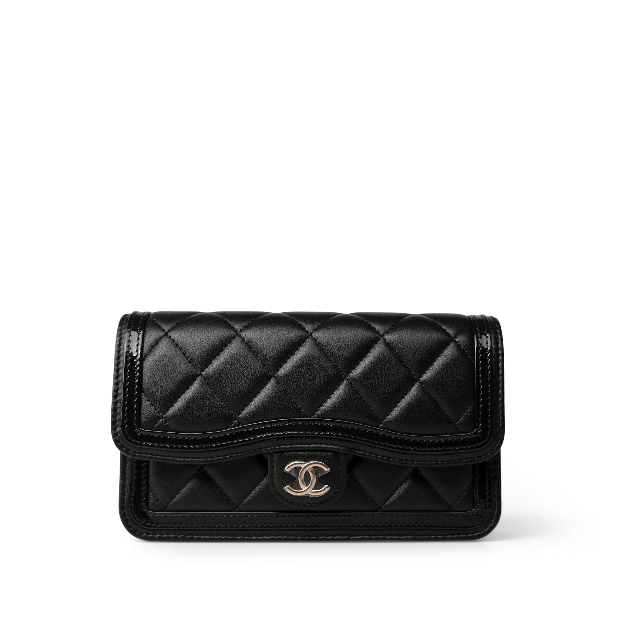 CHANEL Handbag Black 23B Black Lambskin Quilted O Phone Holder With Chain - Redeluxe