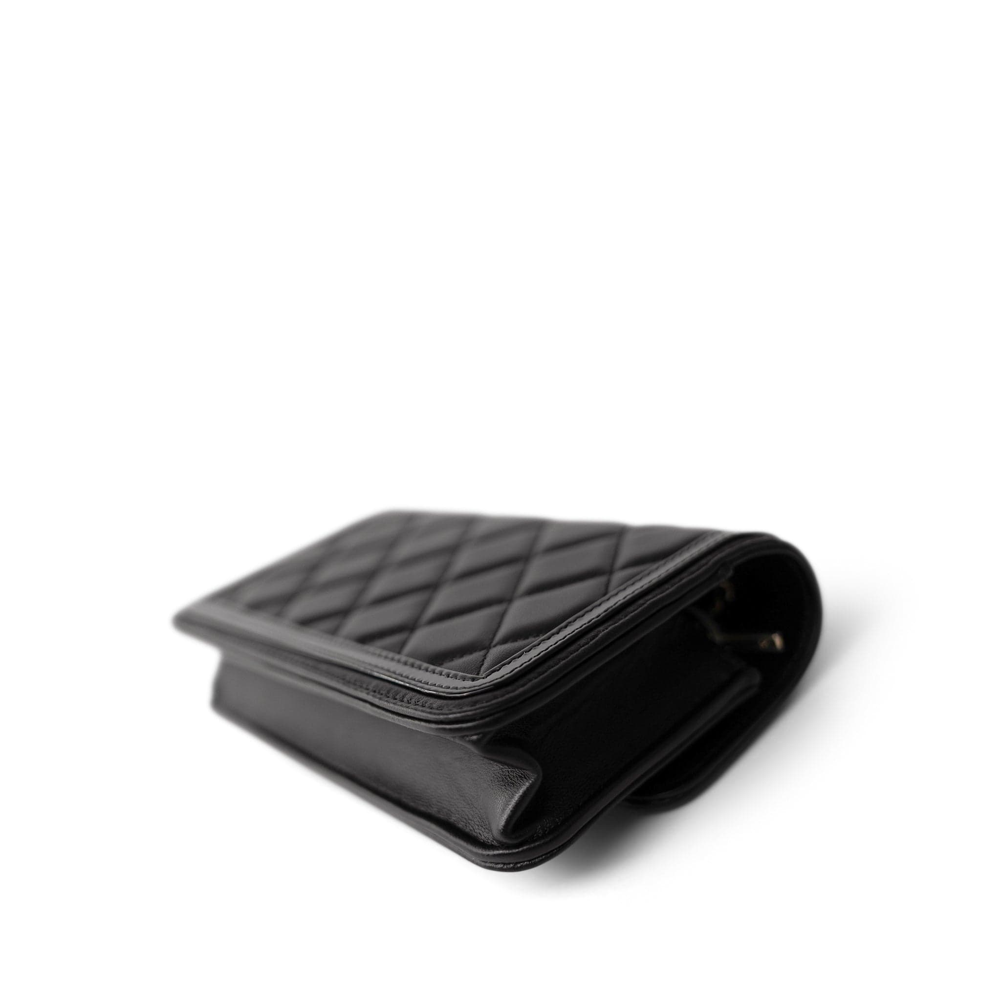 CHANEL Handbag Black 23B Black Lambskin Quilted O Phone Holder With Chain - Redeluxe