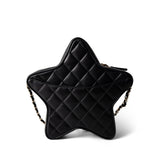 CHANEL Handbag Black 24C Black Lambskin Quilted Star Bag Light Gold Hardware - Redeluxe