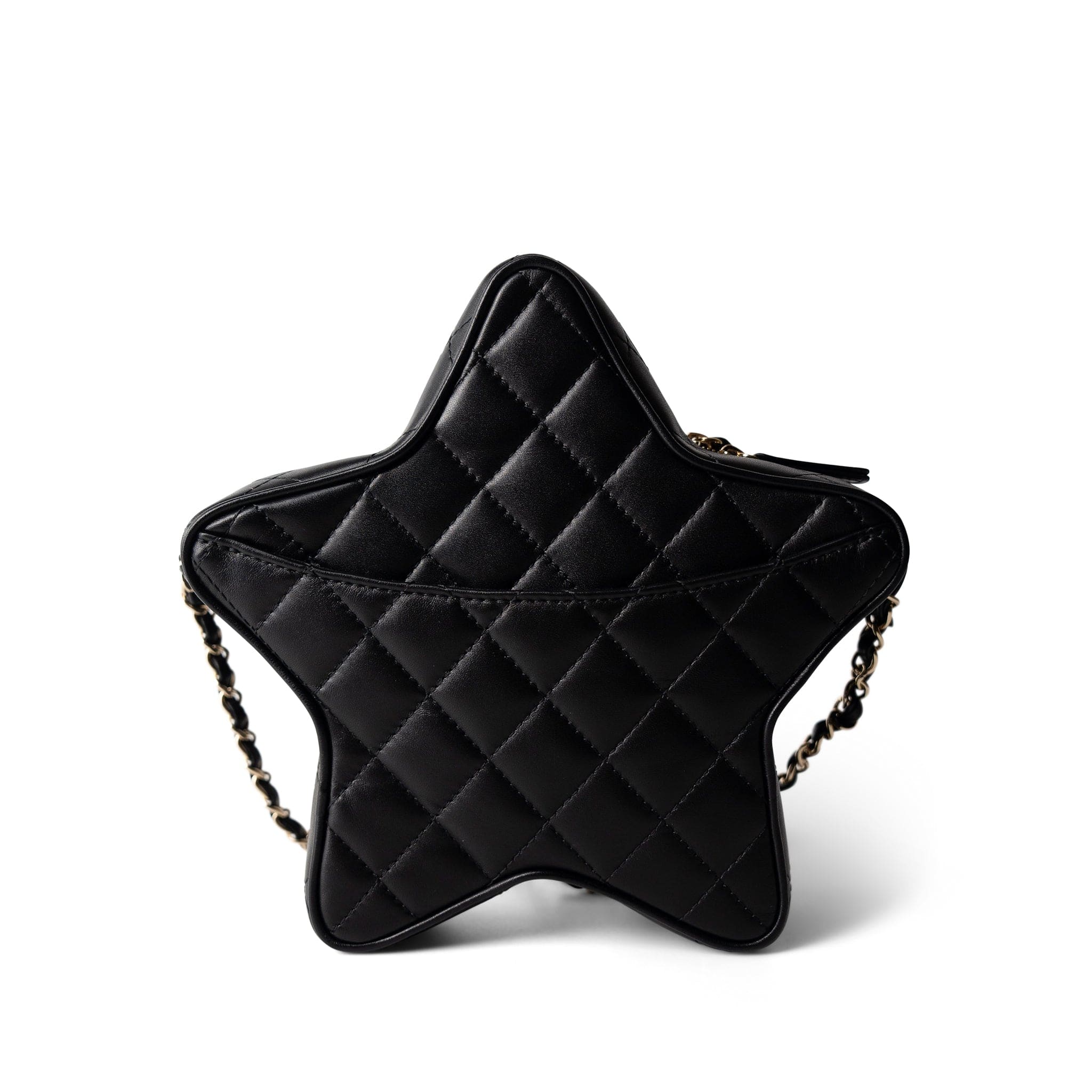 CHANEL Handbag Black 24C Black Lambskin Quilted Star Bag Light Gold Hardware - Redeluxe