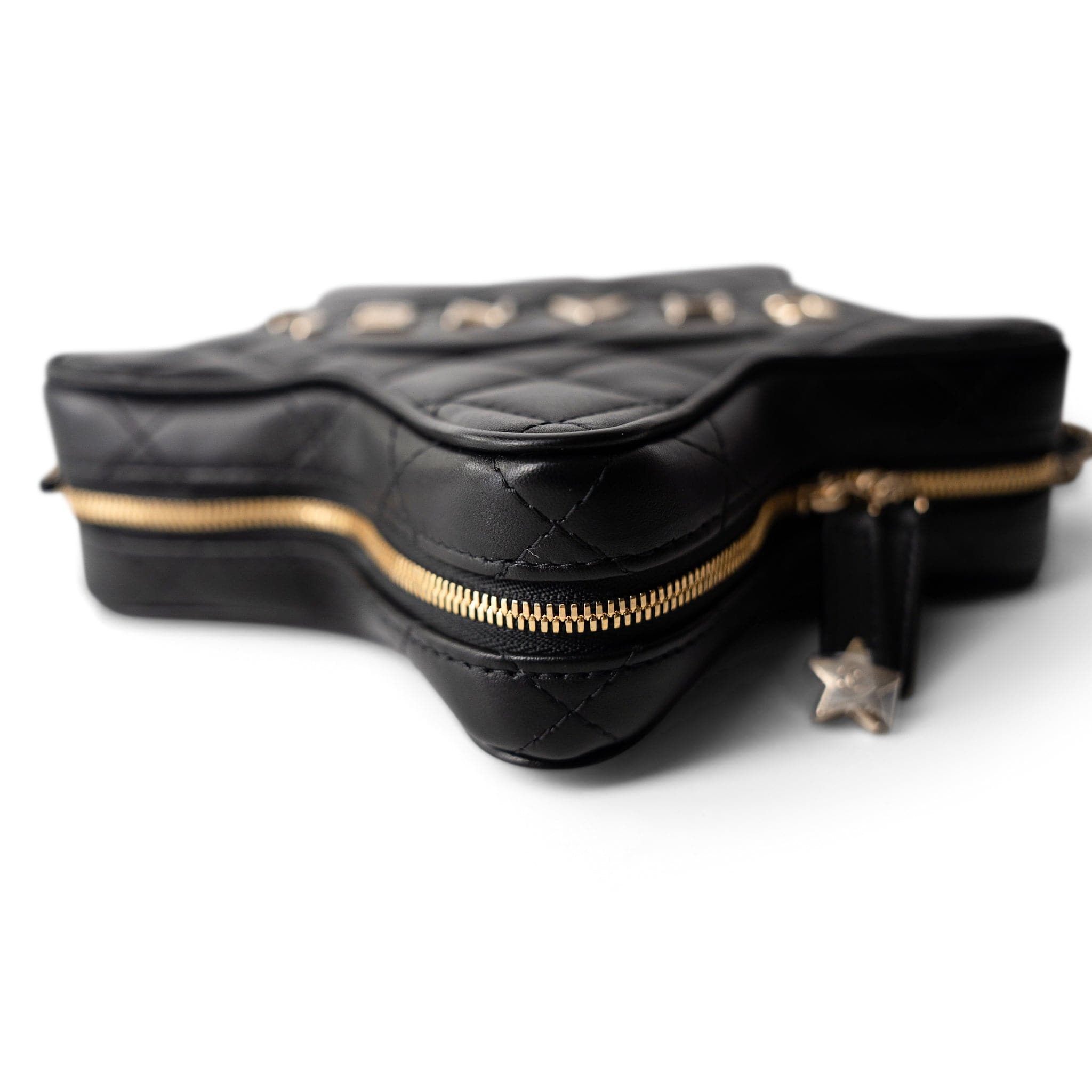 CHANEL Handbag Black 24C Black Lambskin Quilted Star Bag Light Gold Hardware - Redeluxe