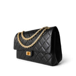 CHANEL Handbag Black Black Aged Calfskin Quilted 2.55 Reissue 226 Medium Antique Gold Hardware - Redeluxe