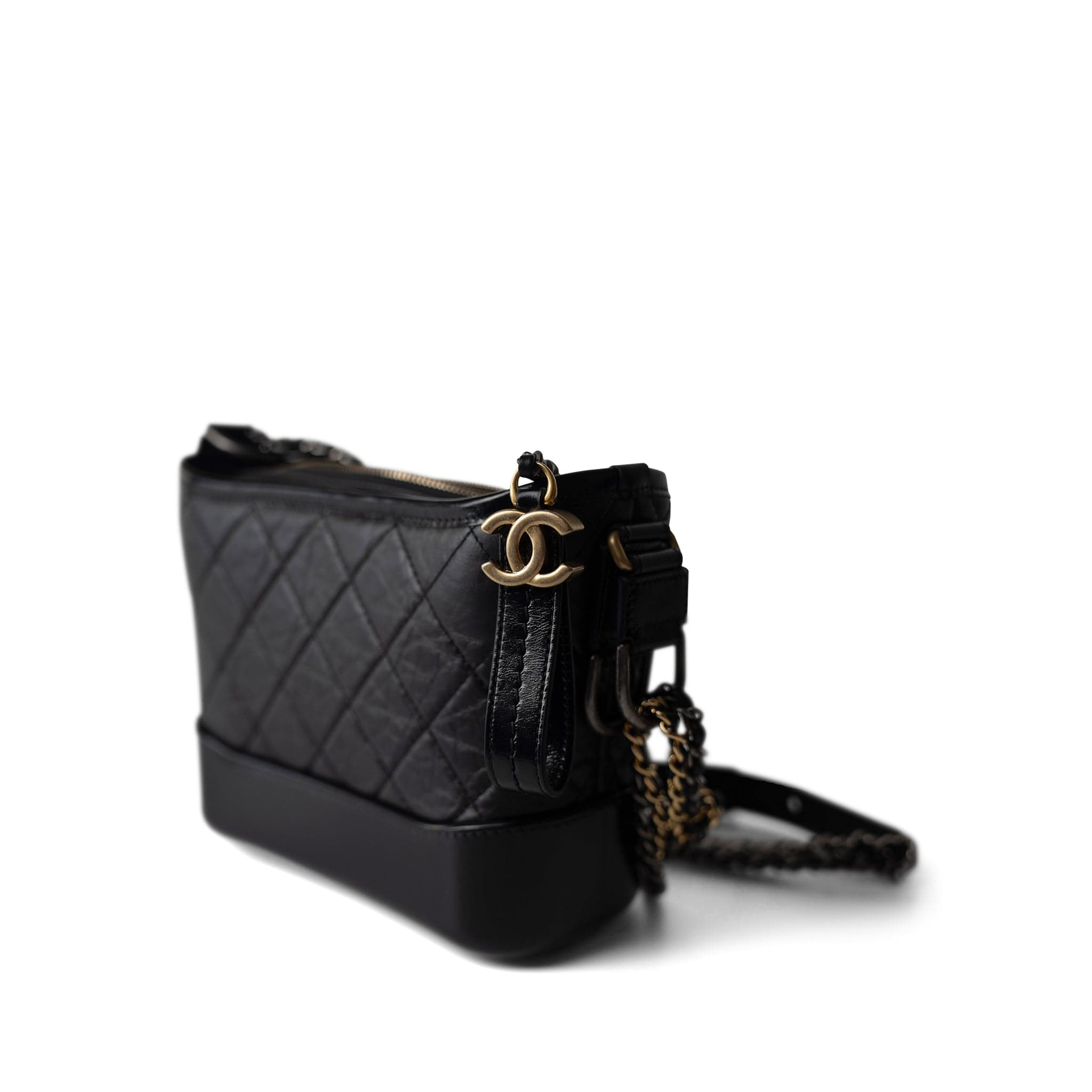 CHANEL Handbag Black Black Aged Calfskin Quilted Gabrielle Hobo Bag Small Mixed Hardware - Redeluxe