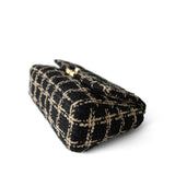 CHANEL Handbag Black Black Beige Tweed Quilted 19 Flap Small Aged Gold Hardware - Redeluxe