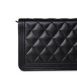 CHANEL Handbag Black Black Caviar Quilted Boy Wallet on Chain (WOC) Antique Gold Hardware - Redeluxe