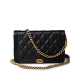 CHANEL Handbag Black Black Caviar Quilted Boy Wallet on Chain (WOC) Antique Gold Hardware - Redeluxe