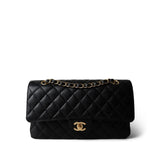 CHANEL Handbag Black Black Caviar Quilted Classic Flap Medium Gold Hardware - Redeluxe