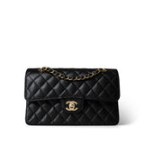 CHANEL Handbag Black Black Caviar Quilted Classic Flap Small Gold Hardware - Redeluxe