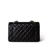 CHANEL Handbag Black Black Caviar Quilted Classic Flap Small Gold Hardware - Redeluxe