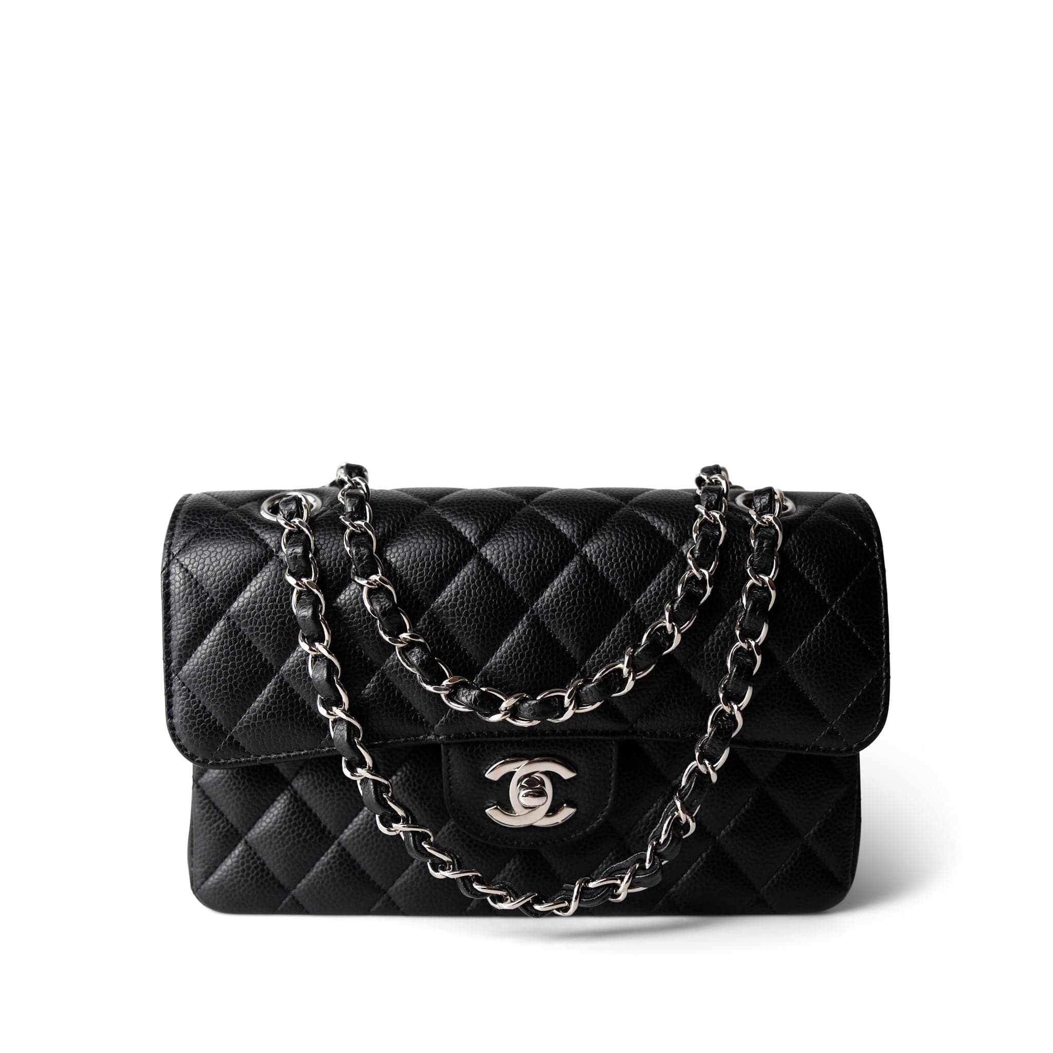 CHANEL Handbag Black Black Caviar Quilted Classic Flap Small Silver Hardware - Redeluxe