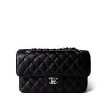 CHANEL Handbag Black Black Caviar Quilted Classic Flap Small Silver Hardware - Redeluxe