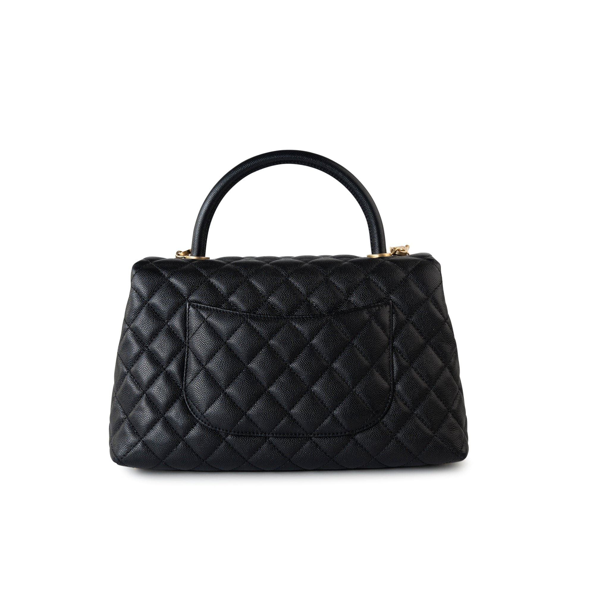 CHANEL Handbag Black Black Caviar Quilted Coco Handle Medium Antique Gold Hardware - Redeluxe