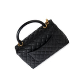 CHANEL Handbag Black Black Caviar Quilted Coco Handle Medium Antique Gold Hardware - Redeluxe