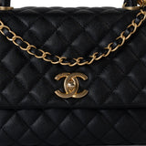 CHANEL Handbag Black Black Caviar Quilted Coco Handle Medium Antique Gold Hardware - Redeluxe