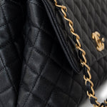 CHANEL Handbag Black Black Caviar Quilted Coco Handle Medium Antique Gold Hardware - Redeluxe