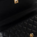 CHANEL Handbag Black Black Caviar Quilted Coco Handle Medium Antique Gold Hardware - Redeluxe