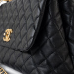 CHANEL Handbag Black Black Caviar Quilted Coco Handle Medium Antique Gold Hardware - Redeluxe