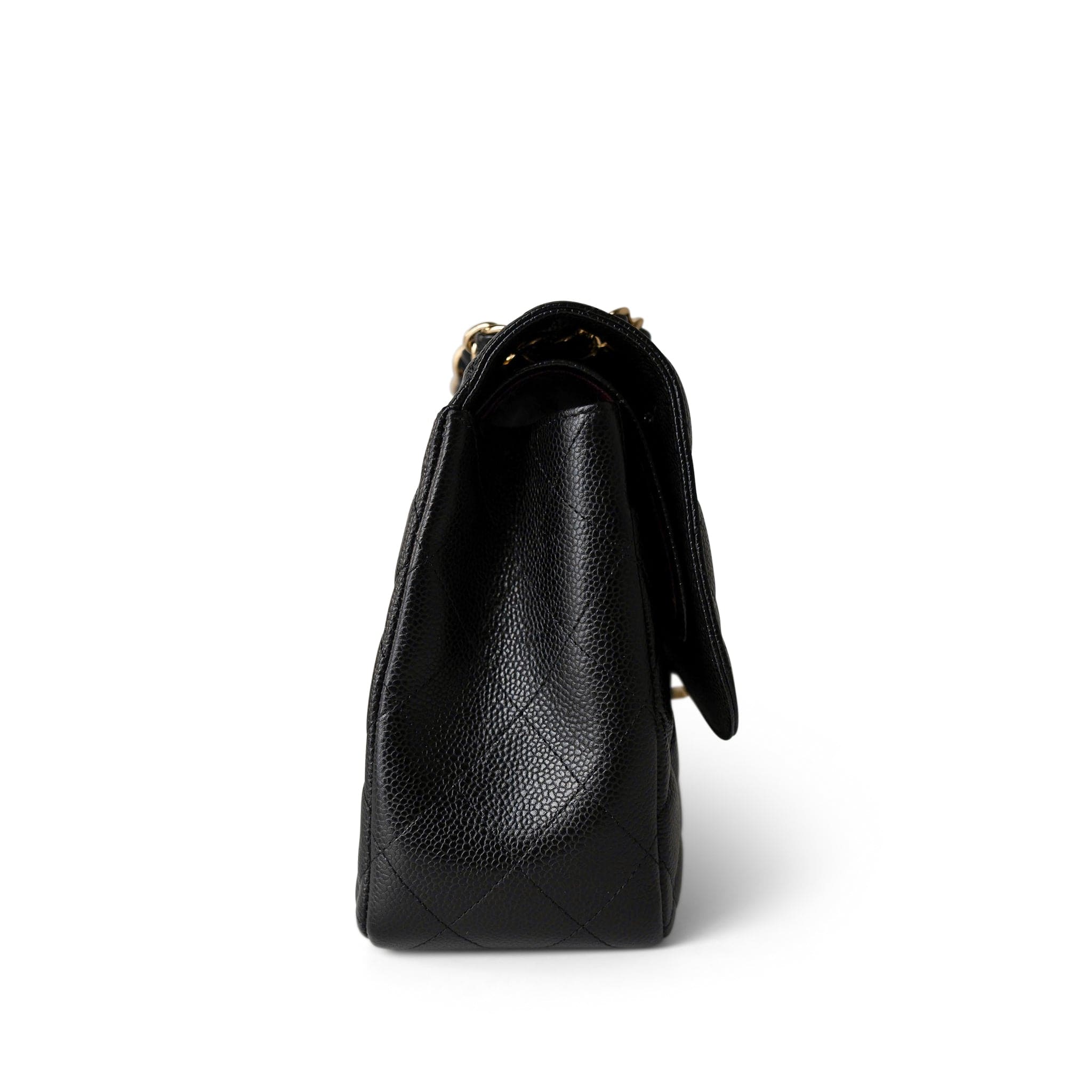 CHANEL Handbag Black Black Caviar Quilted Jumbo Classic Flap Gold Hardware - Redeluxe