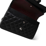 CHANEL Handbag Black Black Caviar Quilted Jumbo Classic Flap Silver Hardware - Redeluxe