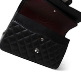 CHANEL Handbag Black Black Caviar Quilted Jumbo Classic Flap Silver Hardware - Redeluxe