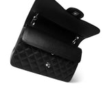 CHANEL Handbag Black Black Caviar Quilted Jumbo Classic Flap Silver Hardware - Redeluxe