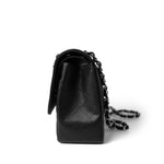 CHANEL Handbag Black Black Caviar Quilted Jumbo Classic Flap Silver Hardware - Redeluxe
