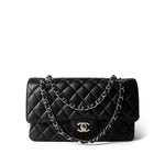 CHANEL Handbag Black Black Caviar Quilted Medium Classic Flap Silver Hardware - Redeluxe