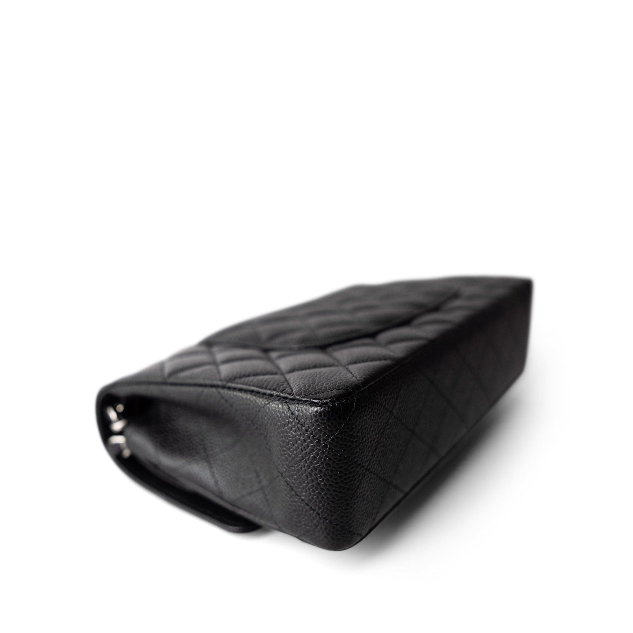 CHANEL Handbag Black Black Caviar Quilted Medium Classic Flap Silver Hardware - Redeluxe