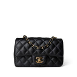 CHANEL Handbag Black Black Caviar Quilted Mini Rectangular Flap Gold Hardware - Redeluxe