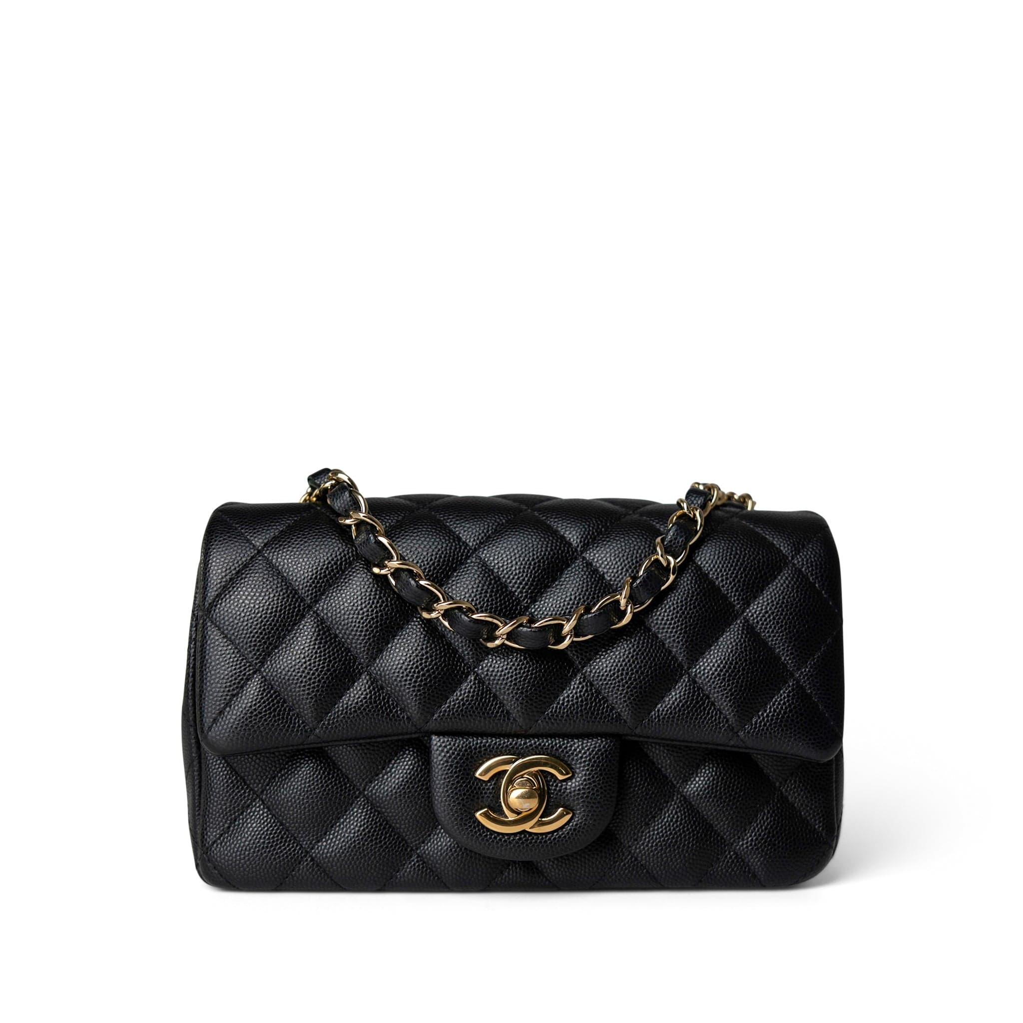 CHANEL Handbag Black Black Caviar Quilted Mini Rectangular Flap Gold Hardware - Redeluxe