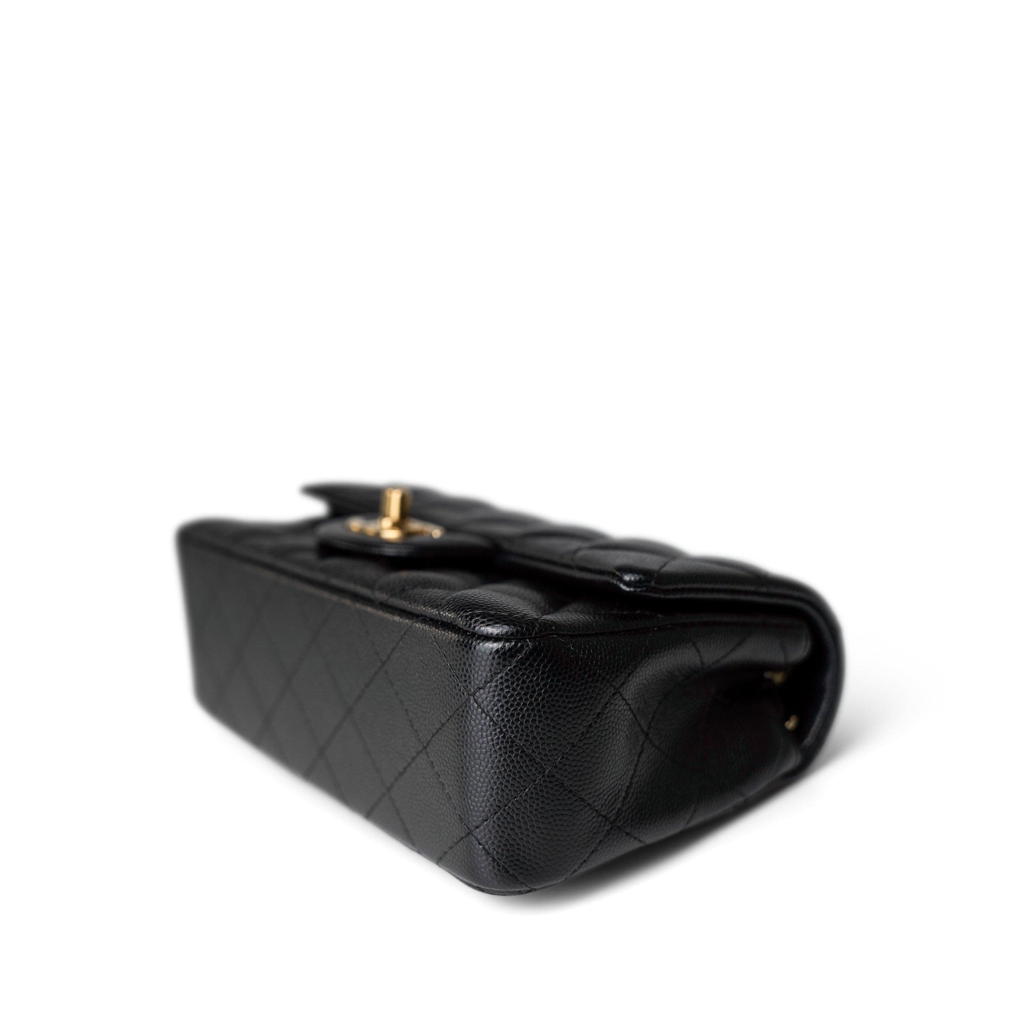 CHANEL Handbag Black Black Caviar Quilted Mini Rectangular Flap Gold Hardware - Redeluxe