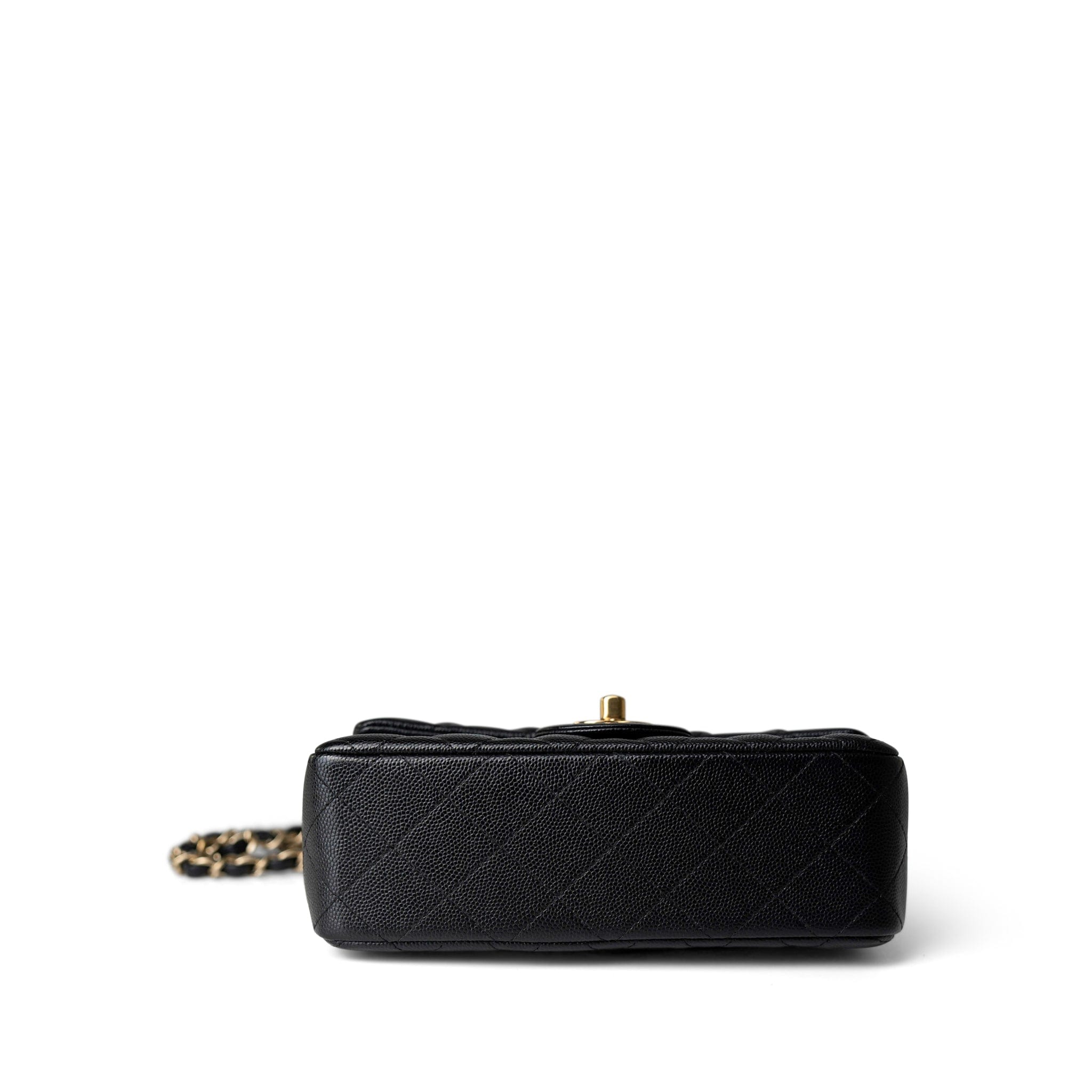 CHANEL Handbag Black Black Caviar Quilted Mini Rectangular Flap Gold Hardware - Redeluxe
