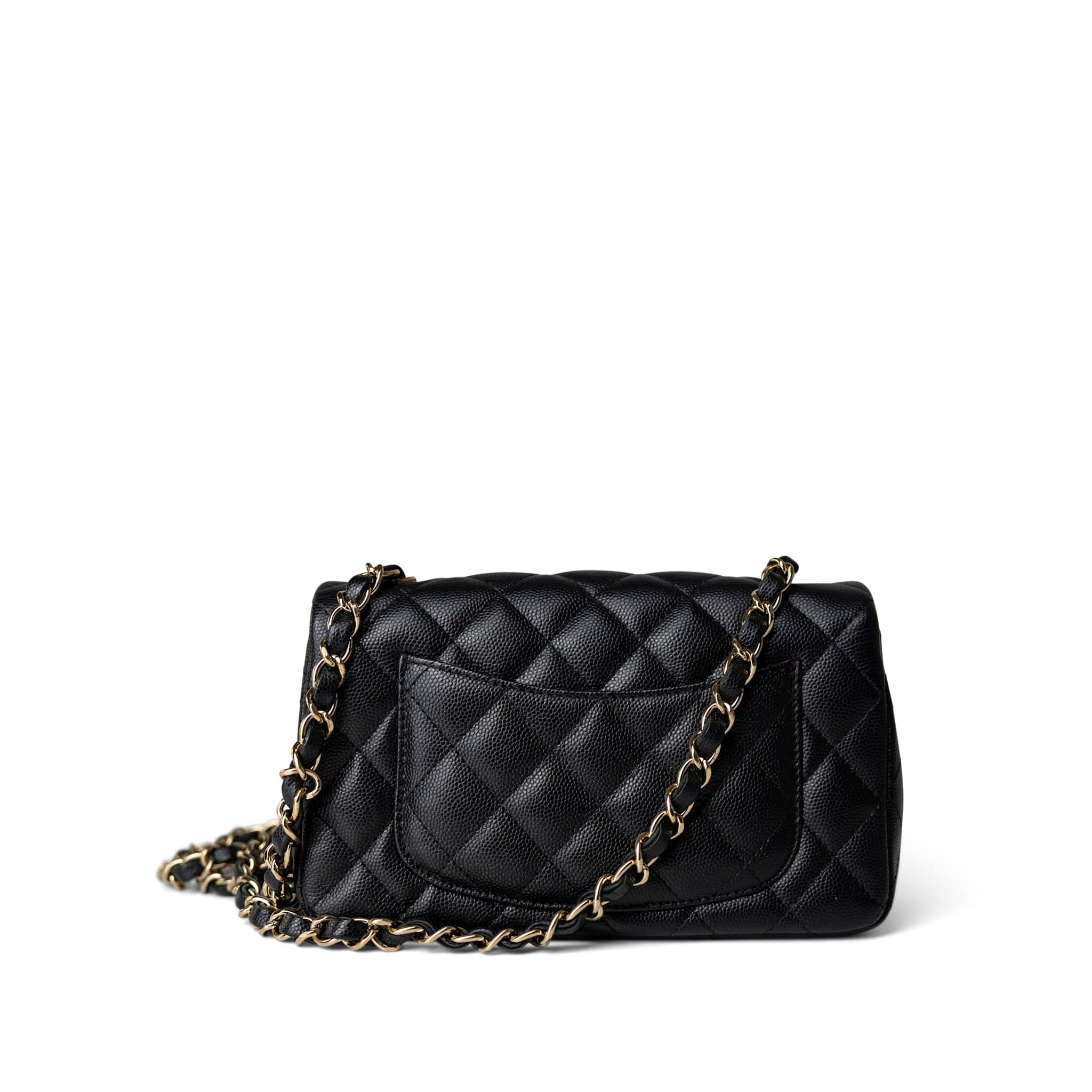 CHANEL Handbag Black Black Caviar Quilted Mini Rectangular Flap Gold Hardware - Redeluxe