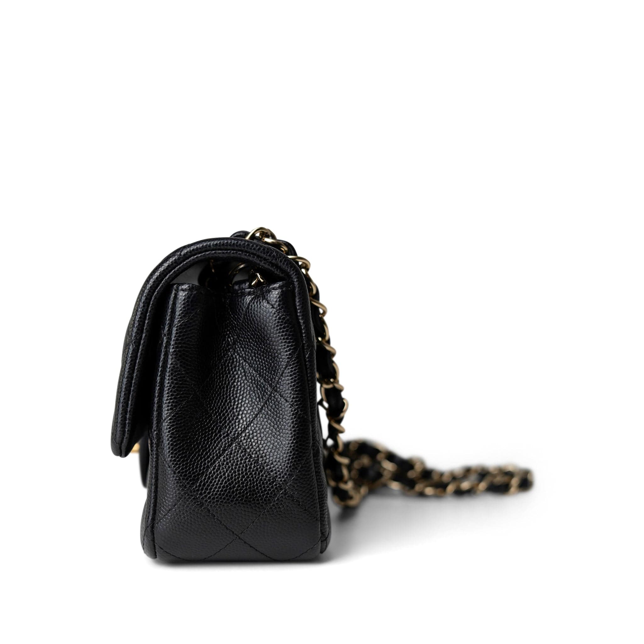 CHANEL Handbag Black Black Caviar Quilted Mini Rectangular Flap Gold Hardware - Redeluxe