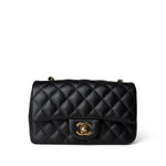CHANEL Handbag Black Black Caviar Quilted Mini Rectangular Flap Gold Hardware - Redeluxe