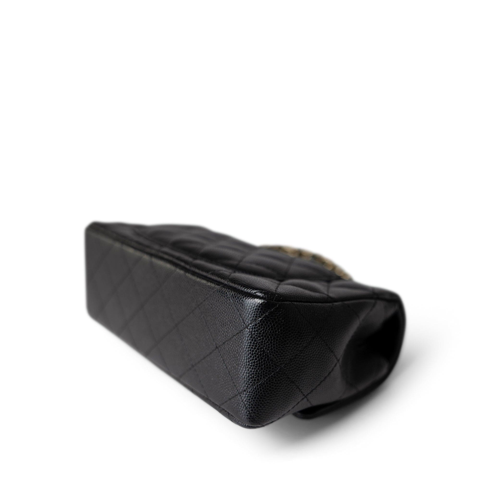 CHANEL Handbag Black Black Caviar Quilted Mini Rectangular Flap Gold Hardware - Redeluxe