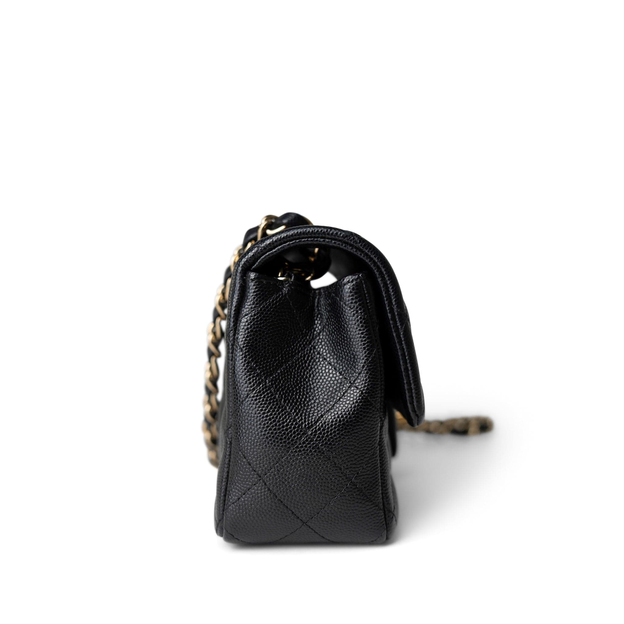 CHANEL Handbag Black Black Caviar Quilted Mini Rectangular Flap Gold Hardware - Redeluxe